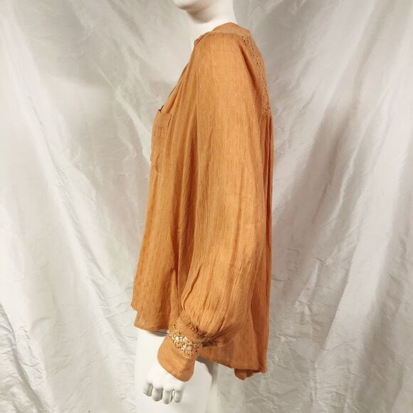 FREE PEOPLE Orange Crochet Back Blouse Top - Picture 3 of 7